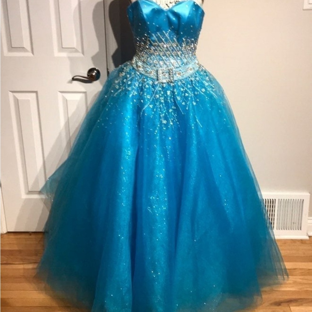 Turquoise Tulle Bead Embellish Evening Pageant Gown XV fairy Formal Dress XXS